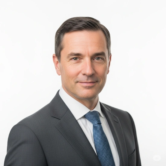 Perfil de hombre de negocios Hombre de negocios sonriendo con traje y fondo blanco